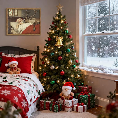 Framed Christmas Wall Art, Vintage Santa Claus and Reindeer Canvas Prints Winter Holiday Home Decor Christmas Wall Decor for Bedroom Living Room – 16x24in