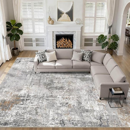 12x15 Area Rug Living Room: Washable Large Abstract Modern Soft Rugs Stain Resistant Indoor Floor Non Slip Accent Carpet for Bedroom Nursery Playroom Office Dining Room Dorm Home House- Gray Rust