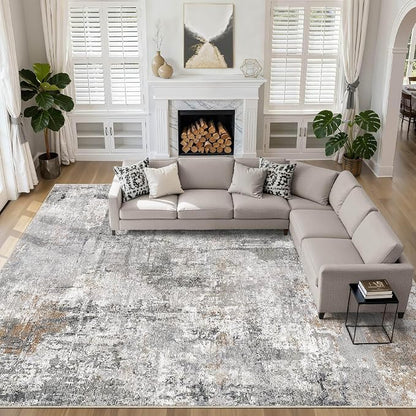 10x14 Area Rugs Living Room: Washable Large Abstract Modern Soft Rug Stain Resistant Indoor Floor Non Slip Accent Carpet for Bedroom Nursery Playroom Office Dining Room Dorm Home House- Gray Rust