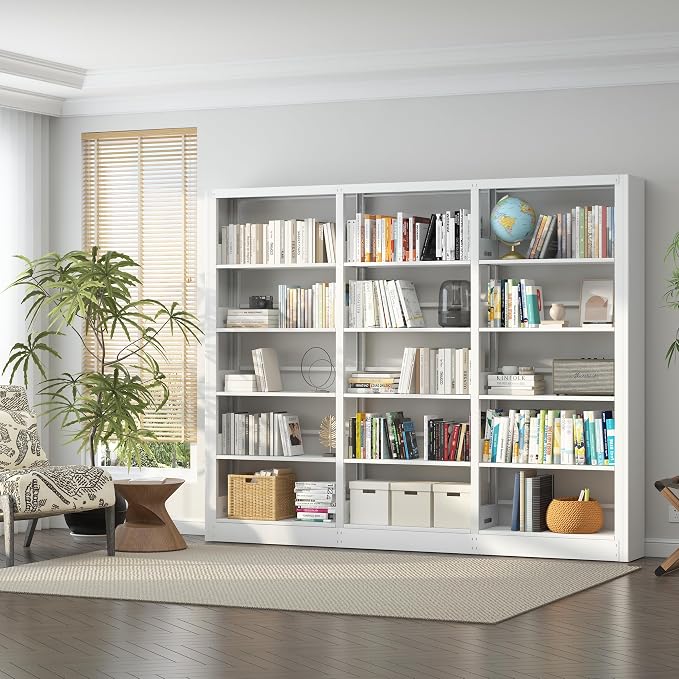 Metal White Bookshelf, 69" Tall Bookshelf with Adjustable Shelves, 5 Shelf Bookcase, Large Bookshelves and Bookcases, Book Shelf Organizer for Home Office, Library, Bedroom, Living Room