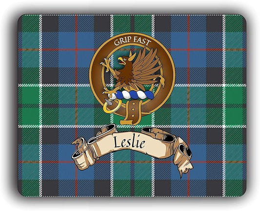 Leslie Scottish Clan Tartan Crest Computer Mouse Pad