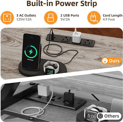 YOSHOOT 67" U Shaped Computer Desk, Reversible L Shaped Gaming Desk | Corner Desk with Power Outlets, 4 Drawers, 2 Storage Shelf, Computer Table with 4 Installation Methods, Grey