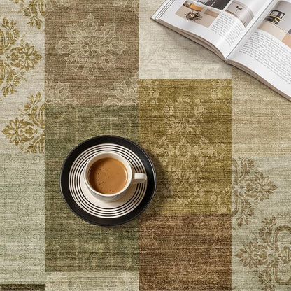 UERMEI 9x12 Area Rug for Living Room - Washable Neutral Modern Abstract Carpet, Non-Slip Soft Large Indoor Floor Rugs for Bedroom Home Office & Under Dining Table Decor, Brown/Green