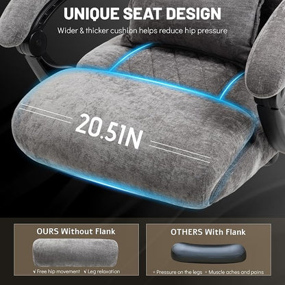 Massage Office Chair with Foot Rest,6 Points Vibration & Heat Executive Office Chairs,Big and Tall Fabric Office Chair 500LBS,Ergonomic Desk Chair for Heavy People,Recliner with Dual-Use Pillow,Grey