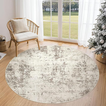 UERMEI 5ft Round Area Rug Living Room Rugs - 5x5 Washable Neutral Modern Abstract Soft Thin Rug Indoor Floor No Slip Rug Carpet for Bedroom Under Dining Table Home Office Decor - Dark Brown