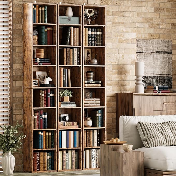 IRONCK Tall Narrow Bookshelf 8 Tiers, Compact Corner Bookcase, Floor Standing Display Storage Shelves 71 in Tall, Easy to Match for Living Room, Office, Study, Bedroom