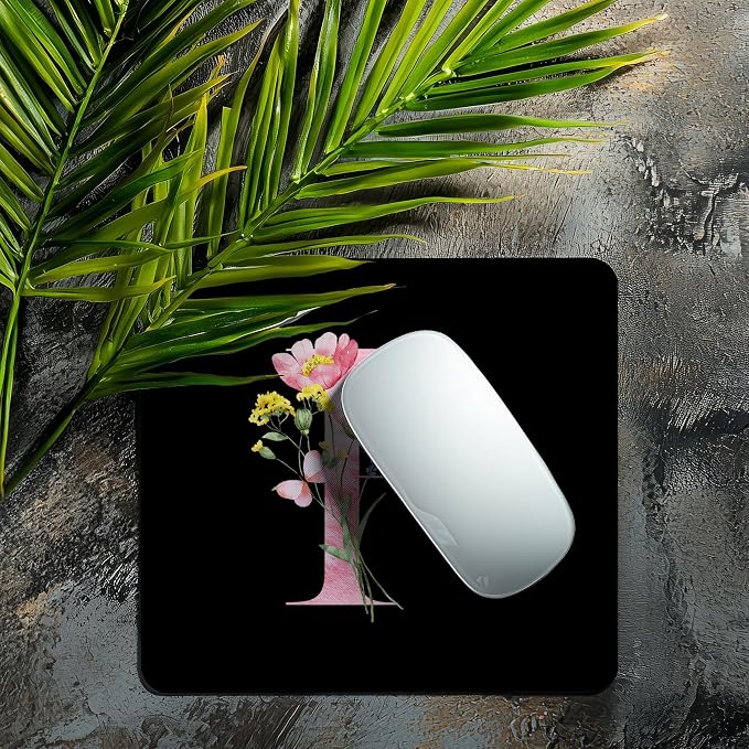 Mouse Pad Pinks Flowers Initial Letters Mousepad Desktop Laptop Computer Accessories Home Office Gaming Work Desk Computer Non-Slip Rubber Monogram Floral Alphabet A-Z mousepad (P)