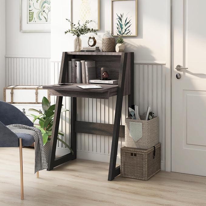 Furniture of America Thelos Drop-Down Surface Cabinet Storage, Computer Desk, Modern Simple Style Desk for Home Office, Study Student Writing Desk