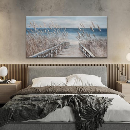 Dimpaga Canvas Wall Art Decor Large Wall Art for Living Room Vintage Coastal Wall Art Prints Landscape Beach Wall Art Decorations Blue Artwork for Walls Bedroom Office Kitchen Wall Decor 24" X 48"