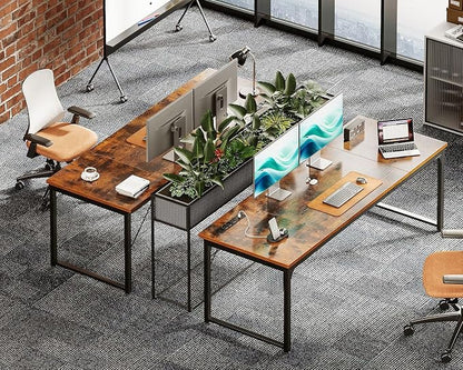 Coleshome 71 Inch Computer Desk with USB Ports, Large Office Desk, Long Study Student Writing Desk, Rustic Brown