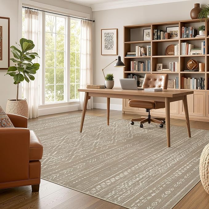 Nakagishi Area Rug Living Room Rugs: 5x7 Large Soft Machine Washable Boho Moroccan FarmNeutral Stain Resistant Indoor Floor Carpet for Bedroom Under Dining Table Home Office Decor-Dark Brown