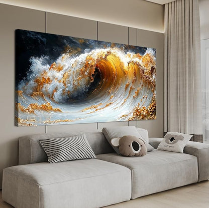 Canvas Wall Art Decor Large Wall Art for Living Room Large Artwork for Walls Gold Wave Wall Art Pictures Art Work for Wall Decor Modern Abstract Wall Art Prints Bedroom Office Decor 29" X 58"