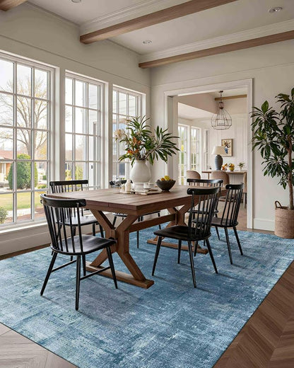 Latte&Fog 6x9 Area Rugs for Living Room Bedroom, Blue Modern Abstract Neutral Washable Rug, Boho Non Slip Low Pile Carpet for Dining Room, Dorm, Classroom, College Dorm, Farmhouse and Kids Room - Blue