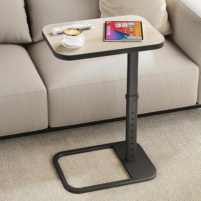 Kitstorack Upgraded TV Tray Table with Panel Lock, Adjustable Height & 90° Flip-Over Design, Sofa Arm End Side Table for Eating, Dinner, Snack, Laptop, Couch, Bed, Chair or Small Spaces, Gray