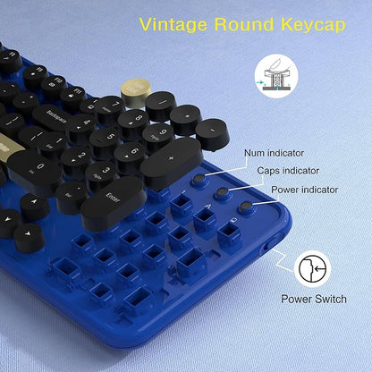 Links9+ Wireless Keyboard and Mouse Combos, Retro Keyboard and Mouse Wireless Full Size, 2.4Ghz Connection and Optical Mouse for Windows, Mac, PC, Laptop for Home and Office (Jewel Blue-Black)
