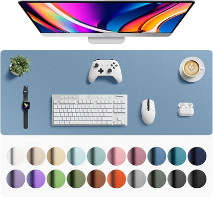 Aothia Faux Leather Desk Mat - Large Mouse Pad, Non-Slip PU Leather Blotter, Waterproof Writing Surface for Office and Home (Denim Blue, 42" x 17")