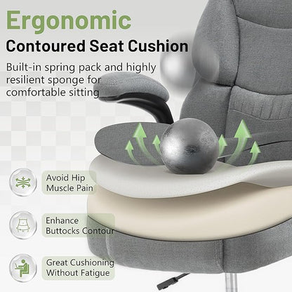 500LBS Drafting Chair, High Back Safer Standing Desk Chair, Executive Tall Office Chair with Flip-up Armrests, Upholstered Fabric Task Chair, Ergonomic Seat with Adjustable Height&Foot Ring, Grey