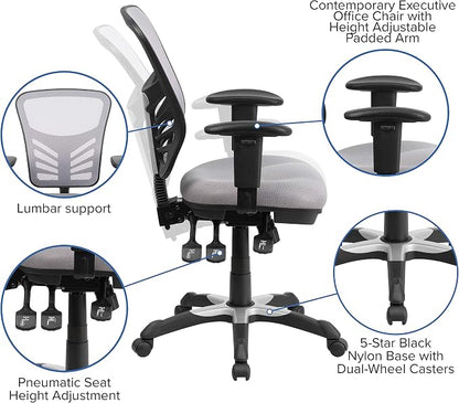 Flash Furniture Nicholas Mid-Back Swivel Office and Gaming Chair, Ergonomic Mesh Office Chair with Adjustable Lumbar Support and Height, Gray
