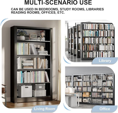 5-Tier Expandable Metal Bookshelf, 69"Heavy Duty Adjustable Shelves(Black) | Large,280LB Load Capacity Each Shelf,Industrial Sturdy Bookshelf,Easy Assembly,Wide/Tall/Deep Bookcase