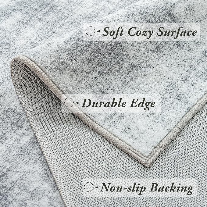 BILEEHOME Grey 6x9 Area Rugs for Offic Room Non Slip Washable Rug Hardwood Floor Protector Low Pile Neutral Abstract Modern Floor Carpet for Bedroom Dining Room