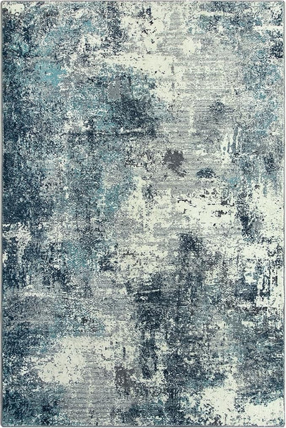 Lahome Abstract Rugs for Bedroom, Machine Washable 6x9 Area Rugs Living Room Non-Slip, Low-Pile Soft Modern Blue Grey Large Indoor Floor Carpet for Home Office Dining Room Under Table