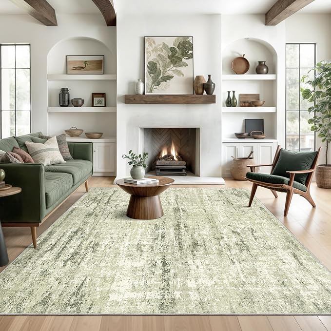 Valenrug Washable Rug 9x12 - Stain Resistant 9x12 Area Rugs for Living Room, Non Slip Backing Printed Rugs for Bedroom, Folable Machine Washable Area Rug(Green,9'x12')