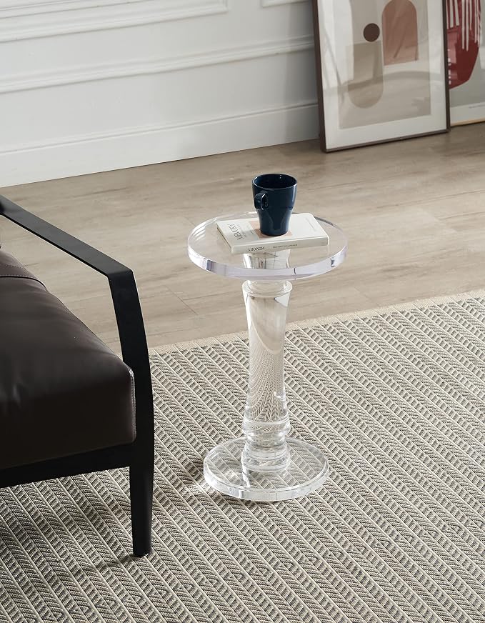 Artmaze Clear Acrylic Small End Table,Drink Table,for Office, Living Room and Bedroom, 12x12 inch，20 inch High