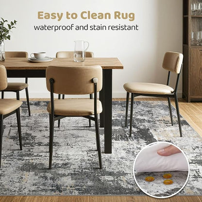 7x10 Area Rug Living Room: Washable Large Abstract Modern Soft Rug Stain Resistant Indoor Floor Non Slip Accent Carpet for Bedroom Nursery Playroom Dining Room Office Dorm Home House- Black Gold