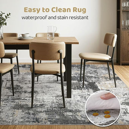 6x8 Area Rug Living Room: Washable Large Abstract Modern Soft Rug Stain Resistant Indoor Floor Non-Slip Accent Carpet for Bedroom Nursery Playroom Dining Room Office Dorm Home House- Black Gold