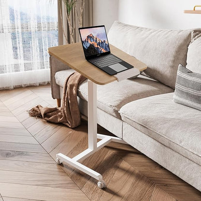 ETHU Tiltable Mobile Standing Desk, Rolling Podium Stand with Magnetic Hook, 90° Tilting Tabletop, Height Adjustable Sit Stand Desk for Home, Office and Classroom, Oak