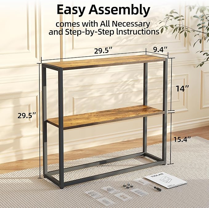 TIQLAB Small Entryway Table, 29.5" Narrow Console Table with Shelves, Sofa Table, Couch Table, Side Table, Entry Table for Hallway, Living Room, Small Space, Rustic