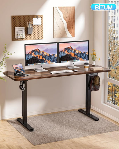 BIZUM Electric Standing Desk 60 x 24 Inch Computer Desk-Gaming Desk Dark Walnut Home Office Desks Height Adjustable Memory Stand Up Computer Workstation