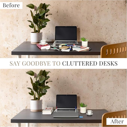 Birch Small Desktop Whiteboard – Glass Dry Erase Board Desk Pad Keyboard Stand with Storage Compartment, Adjustable Dividers, 3 Markers, Eraser & Holder – Perfect for Office, Home, & School (Charcoal)