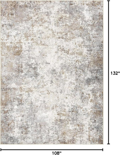 UERMEI 9x13 Area Rug Living Room Rugs Thickened - Washable Neutral Modern Abstract Soft Rug Indoor Floor No Slip Rug Carpet for Bedroom Under Dining Table Home Office Decor - Brown Grey