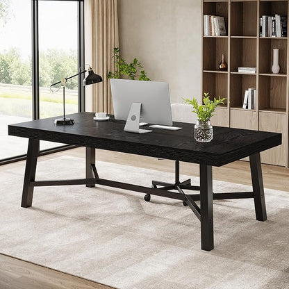 Tribesigns 71-Inch Executive Desk, Farmhouse Office Computer Desk with Sturdy Leg Structure, Rectangular Writing Table Business Furniture for Home Office, Black