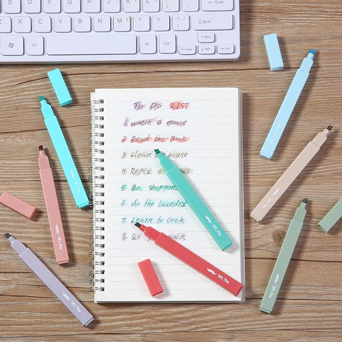 Mr. Pen- Aesthetic Highlighters No Bleed, 8 Pack, Vintage Colors | Chisel Tip, Cute Highlighters Assorted Colors for Journaling, Highlighting, Underlining, Fast Dry, Back to School Supplies