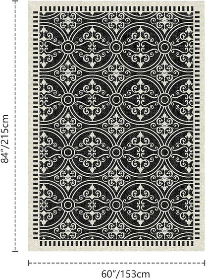 Latte&Fog 5x7 Area Rugs for Living Room Bedroom, Vintage Washable Rug, Boho Non Slip Low Pile Carpet for Dining Room, Office, Dorm, Classroom, Farmhouse and Home Office