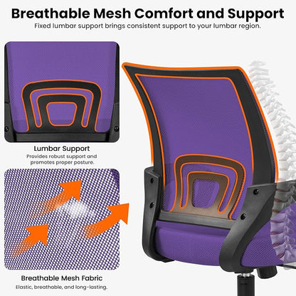 Topeakmart Executive Office Desk Chair Ergonomic Mesh Back Office Chair Adjustable Work Chair with Lumbar Support and Swivel Rolling Wheels for Home Office Conferecne Roon and Study, Purple
