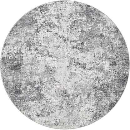 UERMEI 8ft Round Area Rug Living Room Rugs - 8x8 Washable Neutral Modern Abstract Soft Thin Rug Indoor Floor No Slip Rug Carpet for Bedroom Under Dining Table Home Office Decor - Grey