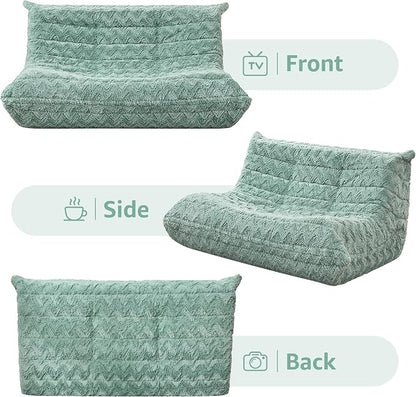 Hobestluk Large Bean Bag Chair Faux Fur BeanBag Couch for Living Room | Green Chevron, Loveseat,Ergonomic Design,Memory Foam,Anti-slip Bottom,No Assembly Required,Decorative Style for Living Room