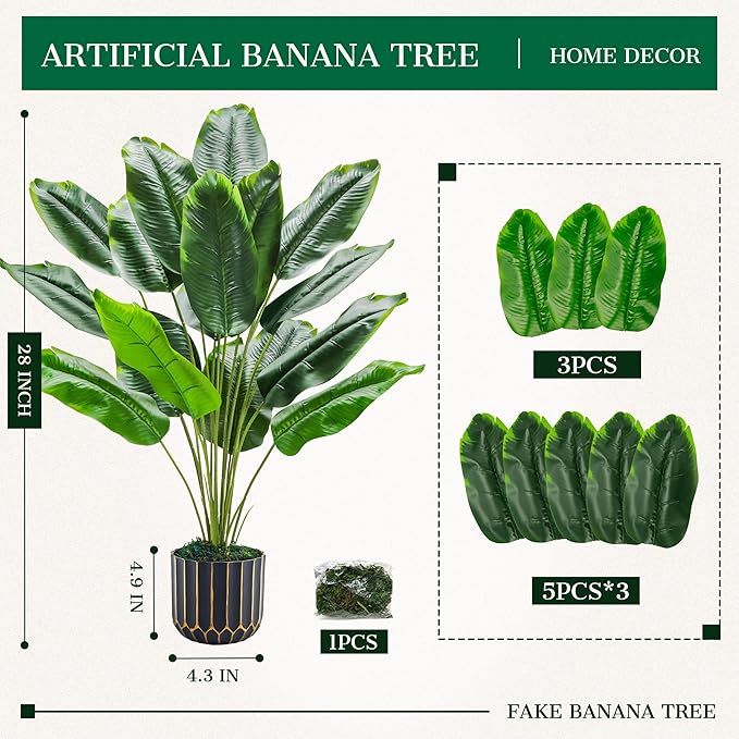 Der Rose 28" Bird of Paradise Artificial Tropical Fake Medium Potted Plants Banana Tree Faux Plants Indoor and Outdoor for Home Office Living Room Porch Balcony Decor(DIY)