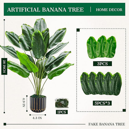 Der Rose 28" Bird of Paradise Artificial Tropical Fake Medium Potted Plants Banana Tree Faux Plants Indoor and Outdoor for Home Office Living Room Porch Balcony Decor(DIY)