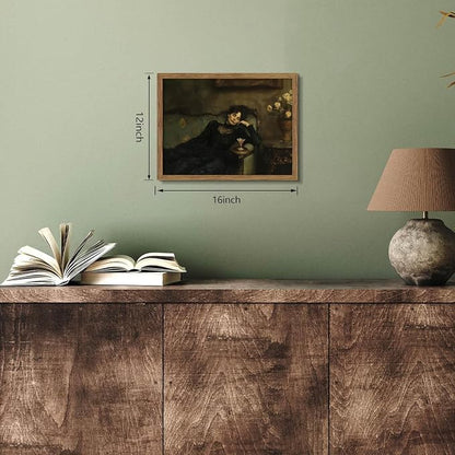 Framed Vintage Victorian Wall Art, Moody Woman Reclining on Sofa Canvas Poster, Dark Academia Portrait Oil Painting Prints, Classical Elegant Wall Decor for Living Room Bedroom Study 12x16in
