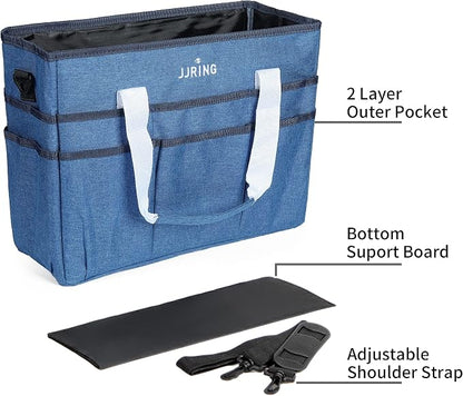 JJRING Craft Organizer Tote Bag, Large Art Storage Caddy with Multiple Pockets, Blue Sewing Bag for Art, Craft, Scrapbooking, Medical, and Office Supplies Storage