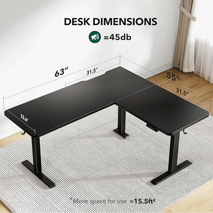 Cubiker L Shaped Standing Desk - 63 x 55 Inch Electric Adjustable Height Corner Standing Desk, Ergonomic Sit Stand Up Table with 3 Memory Buttons, Splice Board for Home Office, Black