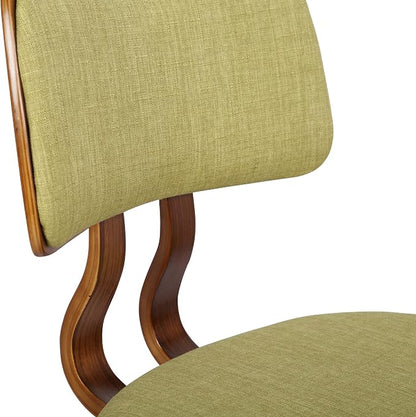 Armen Living Jaguar Mid-Century Dining Chair in Walnut Wood and Green Fabric - Set of 6