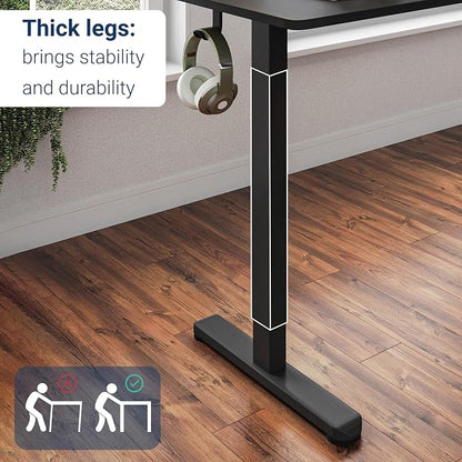 Techni Mobili 55” W Electric Standing Desk, Height Adjustable Sit-to-Stand Desk with 3 Memory Presets and Dual Accessory Hooks, Computer Workstation for Home or Office, Black