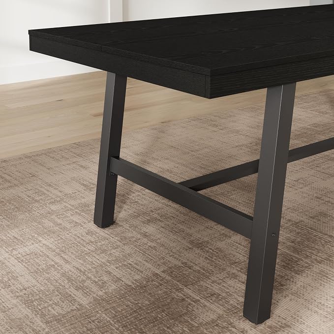 GarveeHome Industrial Dining Table for 2-4, 55" Heavy Duty Rectangular Kitchen Table with 2"×2" Metal Legs, Small Space Dining Table for Kitchen, Dining Room (Black, 55" Non-extendable)