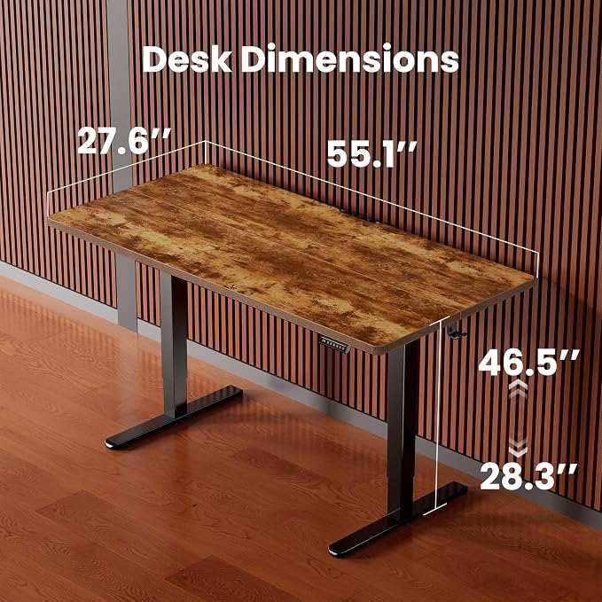 ErGear Height Adjustable Electric Standing Desk, 55 x 28 Inches Sit Stand up Desk, Memory Computer Home Office Desk, Vintage Brown