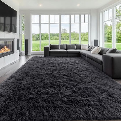 OLANLY 10x11 Machine Washable Large Area Rugs for Living Room, Bedroom, Soft Fluffy Shaggy Bedside Rug, Indoor Floor Carpet for Kids Girls and Boys, Dorms, Nursery, Home Decor Aesthetic, Black